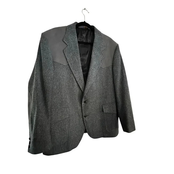 Pendleton Pure Wool Gray Tweed Elbow Patches Western Jacket Sports Coat Size 48 - Picture 2 of 11